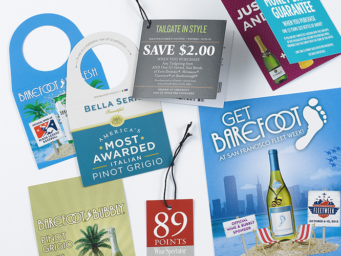 Beverage industry commercial print hang tags and bottle neckers