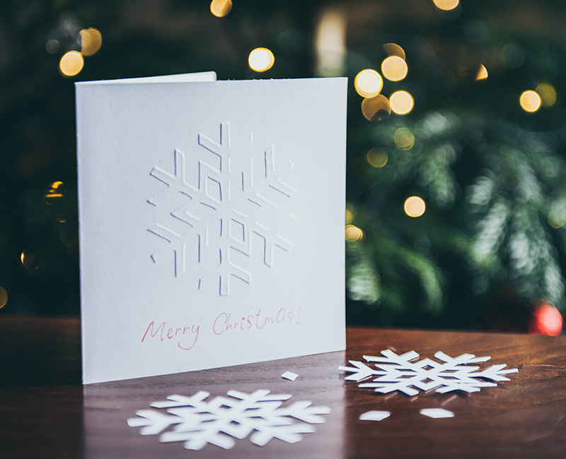 embossed fine printed holiday card